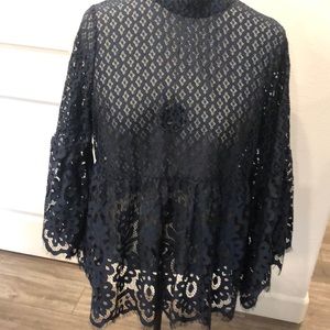 NWT Lane Bryant Navy/Black Lace Top 3/4x 28